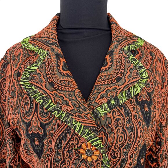 An Ren NY Womens Jacket M Paisley Jacquard Flower Artsy Old Money Uptown Chic - Picture 4 of 16